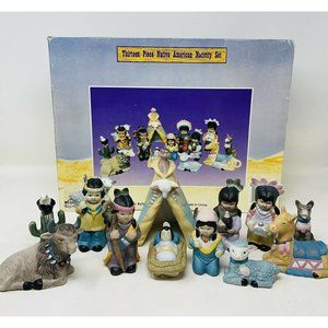Vintage Price Native American Indian Nativity Set 12 Piece Ceramic Teepee